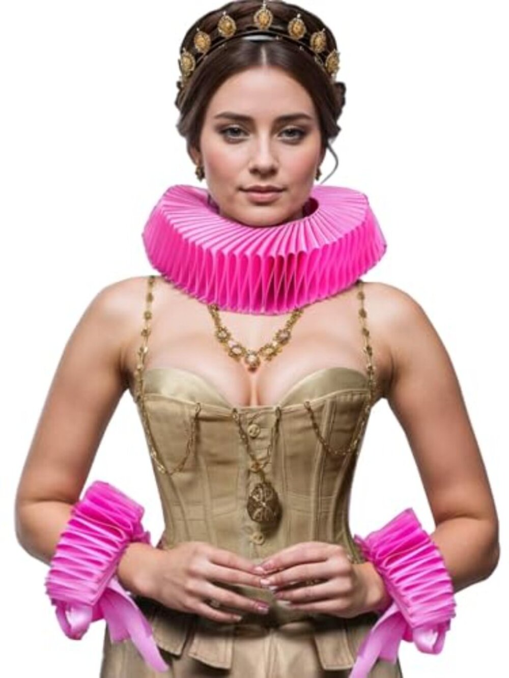 Victorian Renaissance Ruff Collar Wrist Ruffs Set Cosplay Costume - Picture 2 of 4